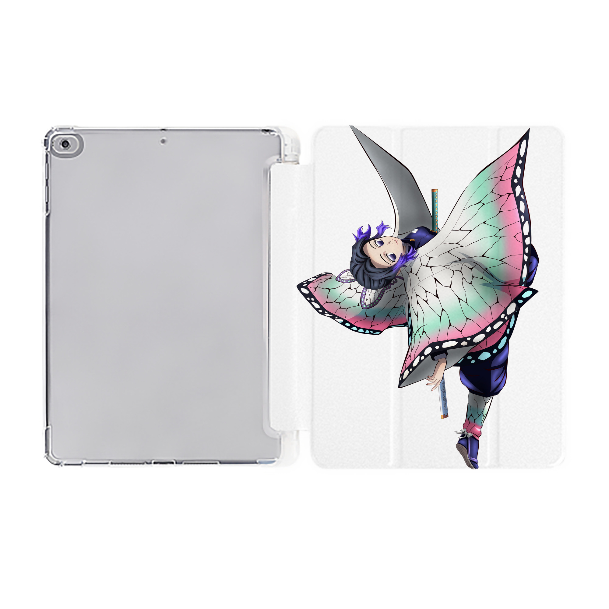 （画像用） 鬼滅の刃（きめつのやいば）蟲柱-胡蝶 しのぶ／こちょう しのぶ Kochou Shinobu IPad ケース ペン収納付き 三つ折りスタンド PUレザー×シリコン 対応機種9.5/10.5/10.9インチ